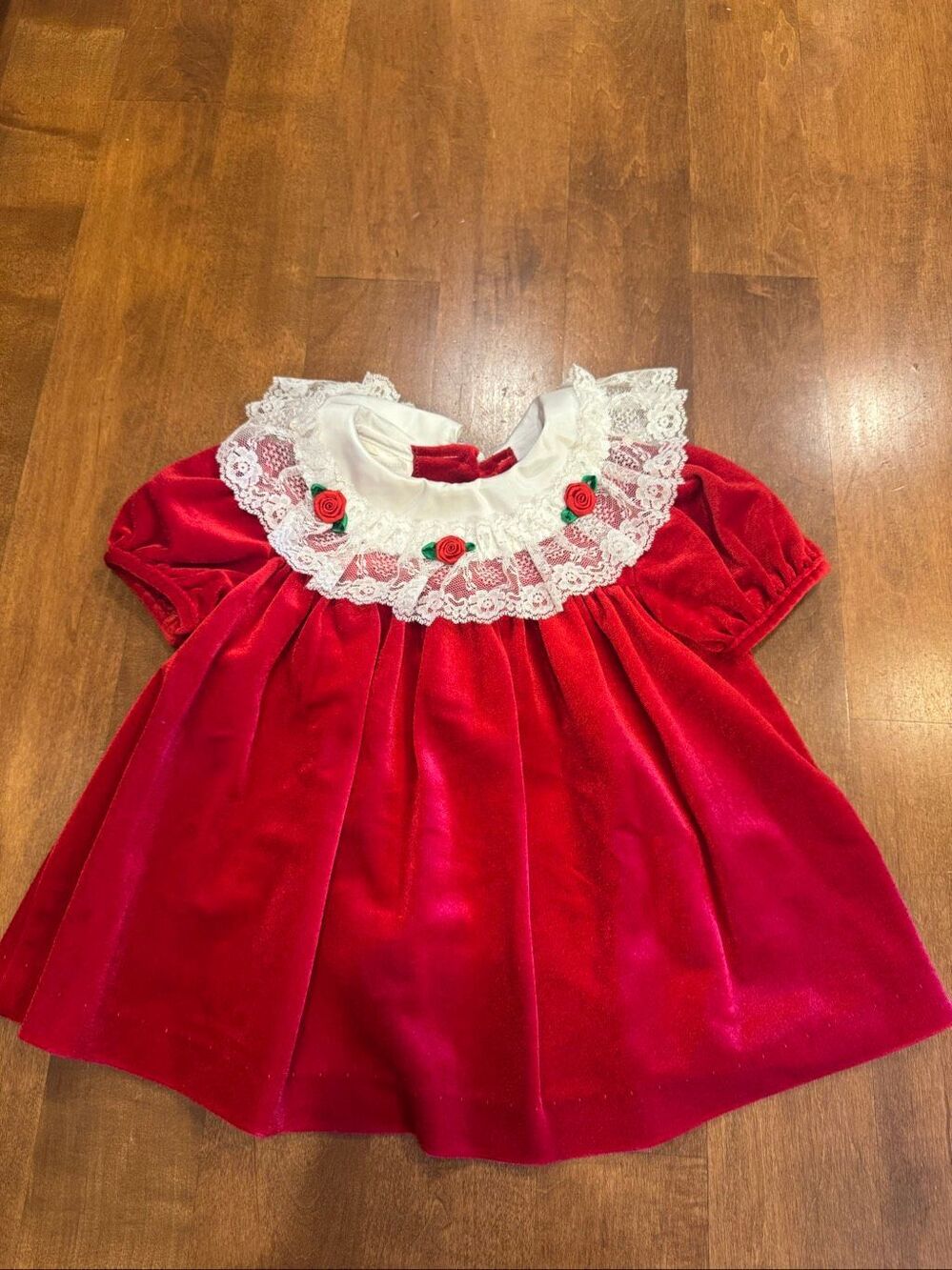 Vintage 90s Pretty as a Picture Red Velvet Christmas Dress 18M Made USA